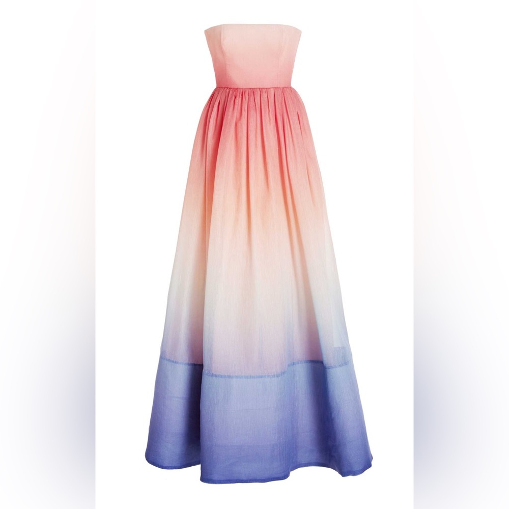 Zimmermann Postcard Ombré linen-silk strapless maxi dress